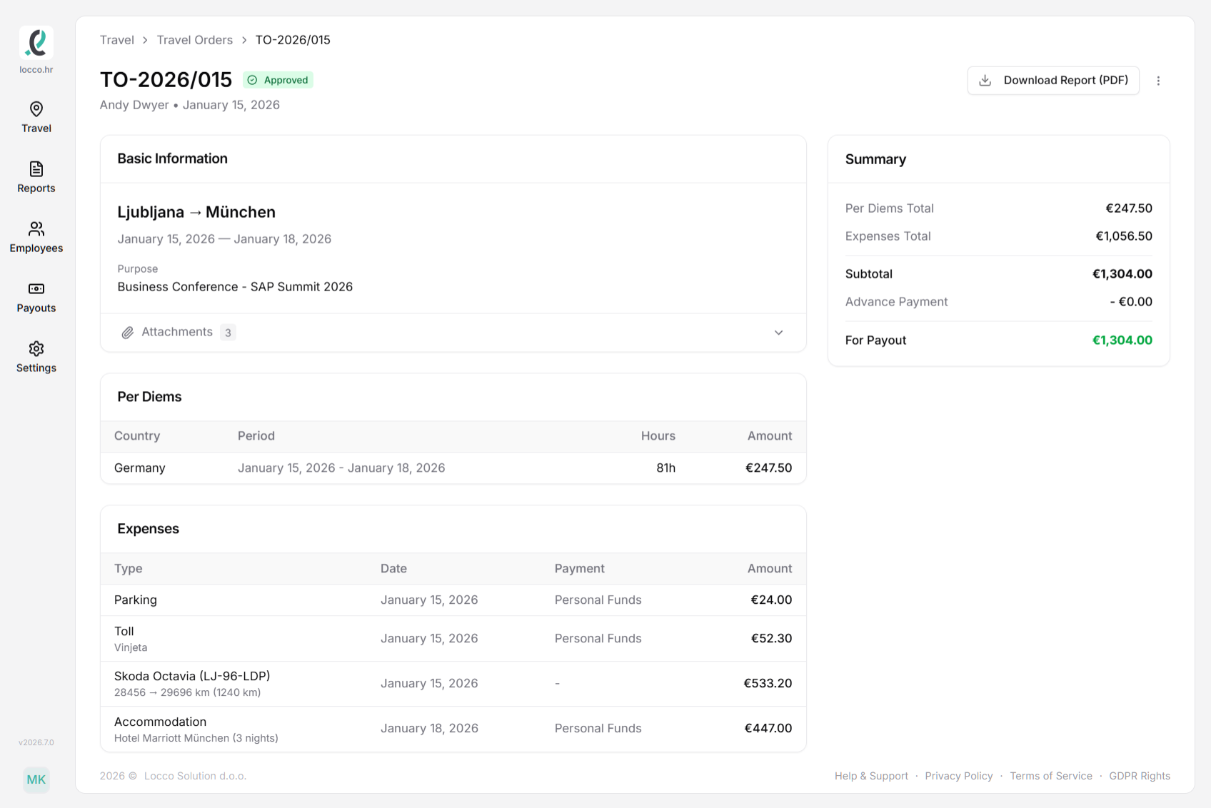 locco app, travel entry detail