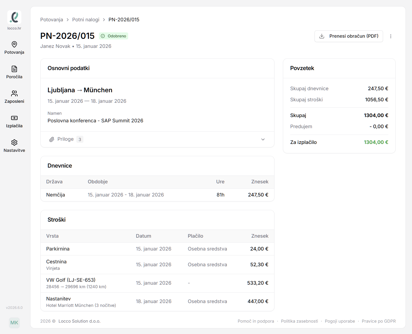 locco app, travel entry detail